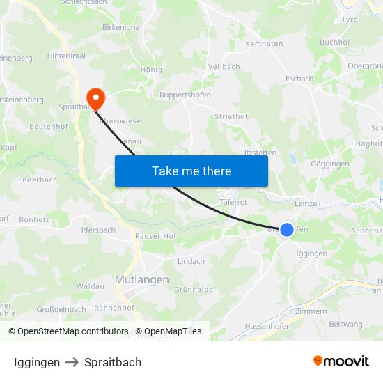 Iggingen to Spraitbach map