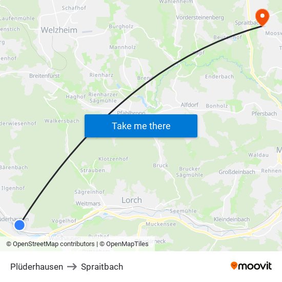 Plüderhausen to Spraitbach map