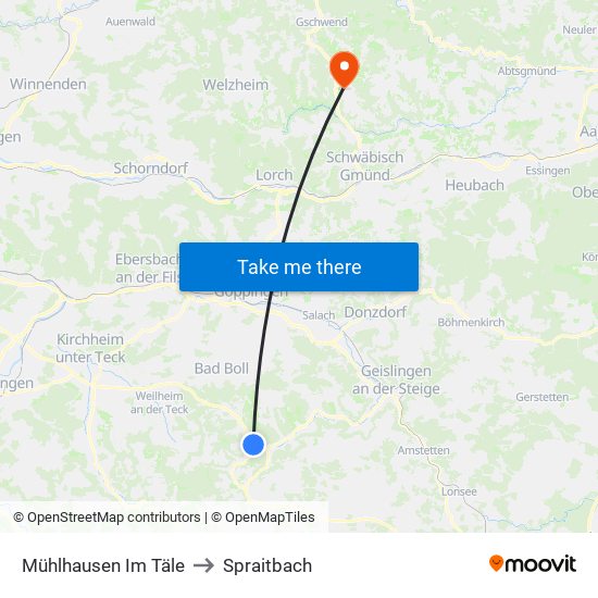 Mühlhausen Im Täle to Spraitbach map