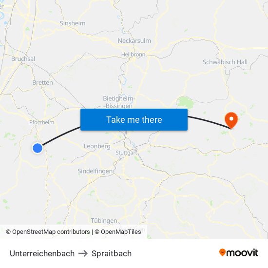 Unterreichenbach to Spraitbach map