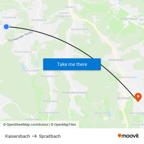 Kaisersbach to Spraitbach map