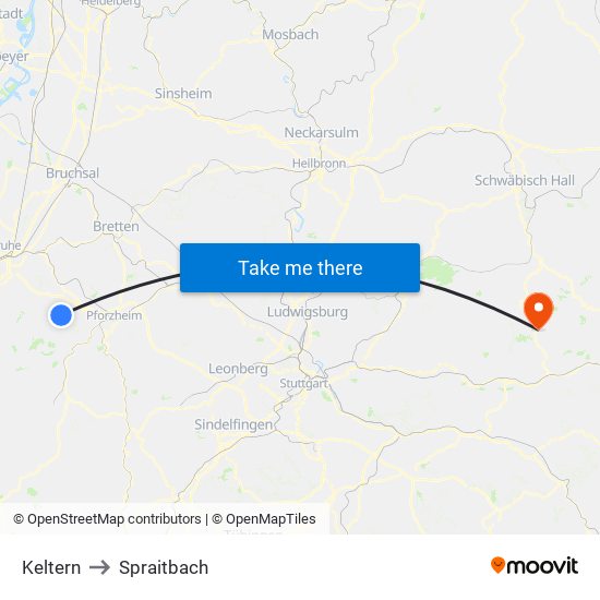 Keltern to Spraitbach map