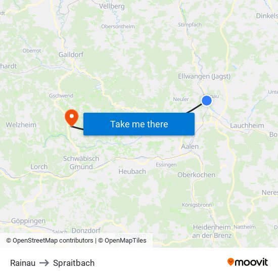 Rainau to Spraitbach map