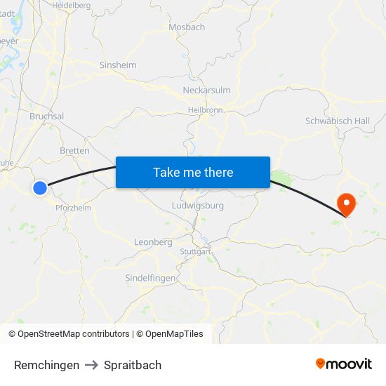 Remchingen to Spraitbach map