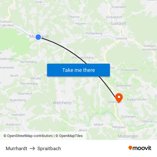 Murrhardt to Spraitbach map