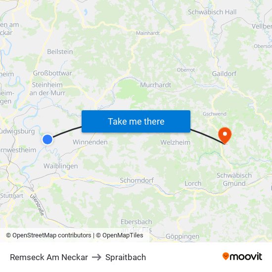 Remseck Am Neckar to Spraitbach map