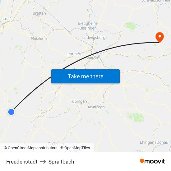 Freudenstadt to Spraitbach map