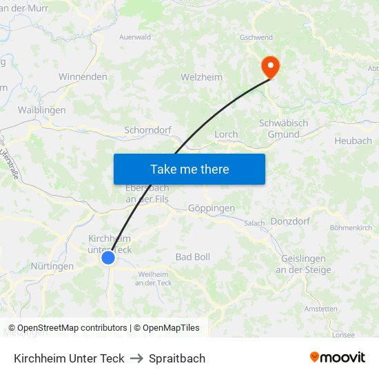 Kirchheim Unter Teck to Spraitbach map