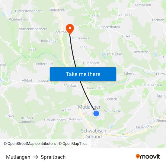 Mutlangen to Spraitbach map