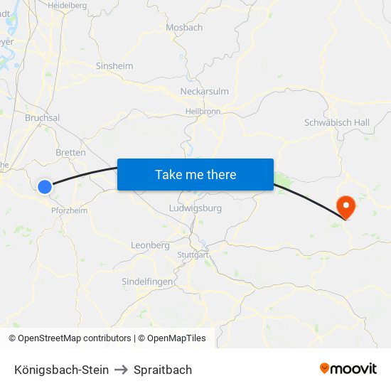 Königsbach-Stein to Spraitbach map