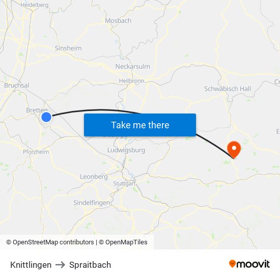 Knittlingen to Spraitbach map