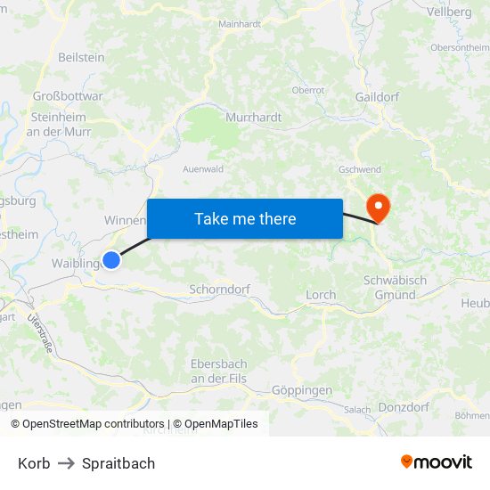 Korb to Spraitbach map