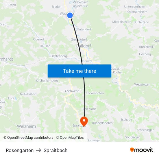 Rosengarten to Spraitbach map