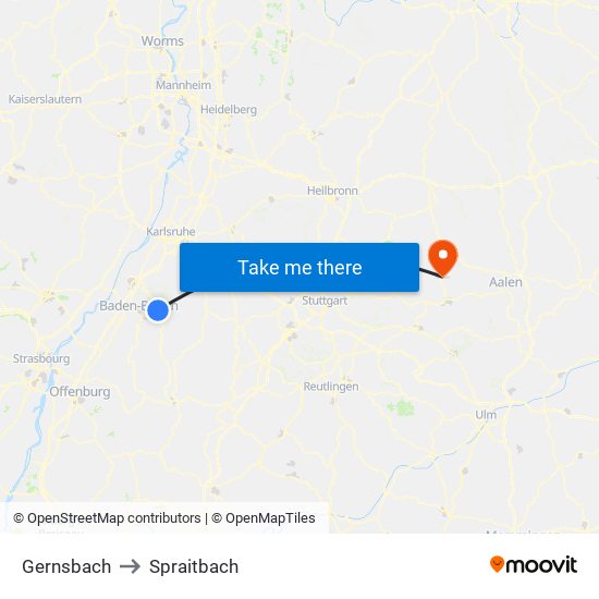 Gernsbach to Spraitbach map