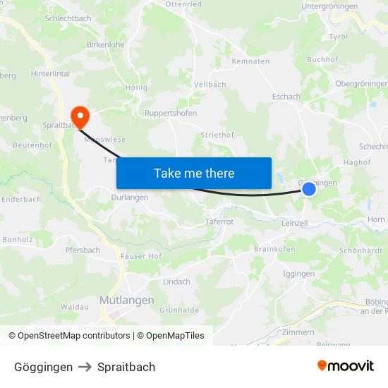 Göggingen to Spraitbach map