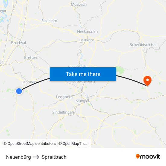 Neuenbürg to Spraitbach map