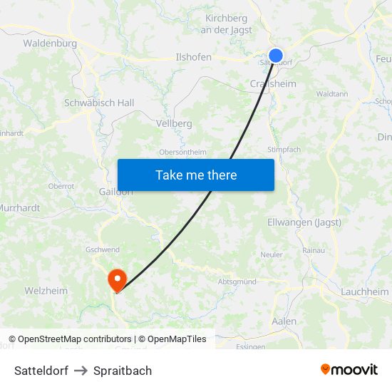 Satteldorf to Spraitbach map
