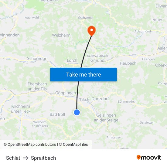 Schlat to Spraitbach map