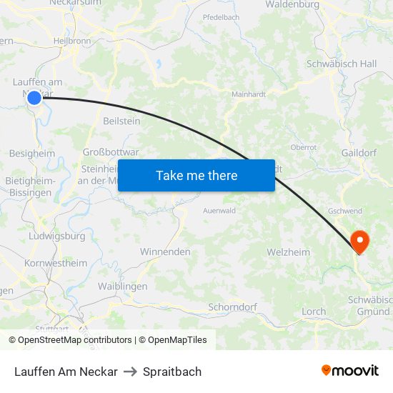 Lauffen Am Neckar to Spraitbach map