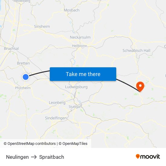 Neulingen to Spraitbach map