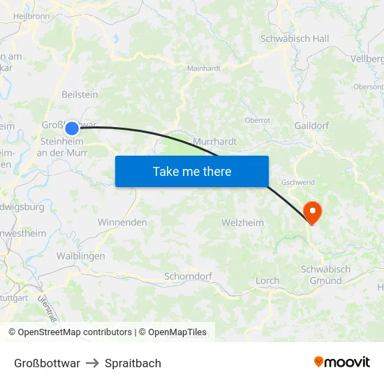 Großbottwar to Spraitbach map