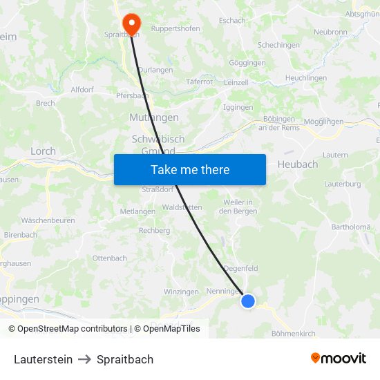 Lauterstein to Spraitbach map