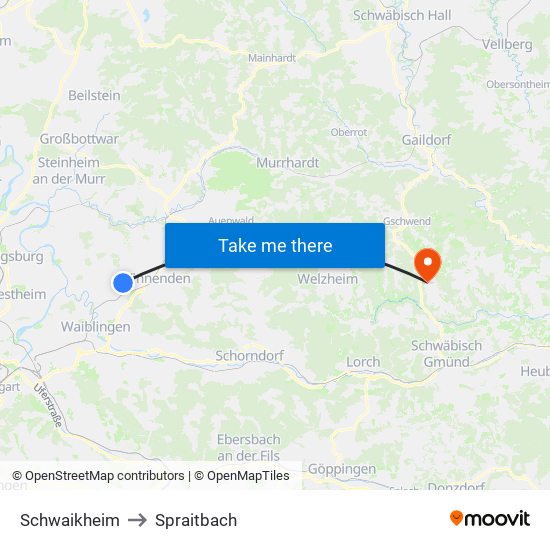 Schwaikheim to Spraitbach map