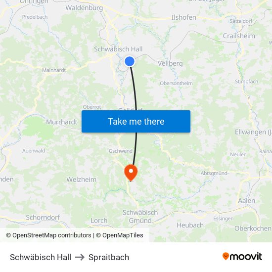 Schwäbisch Hall to Spraitbach map