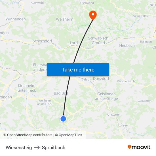 Wiesensteig to Spraitbach map