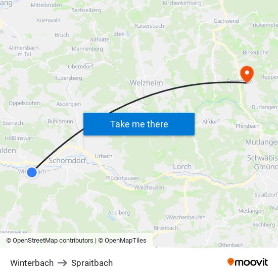 Winterbach to Spraitbach map