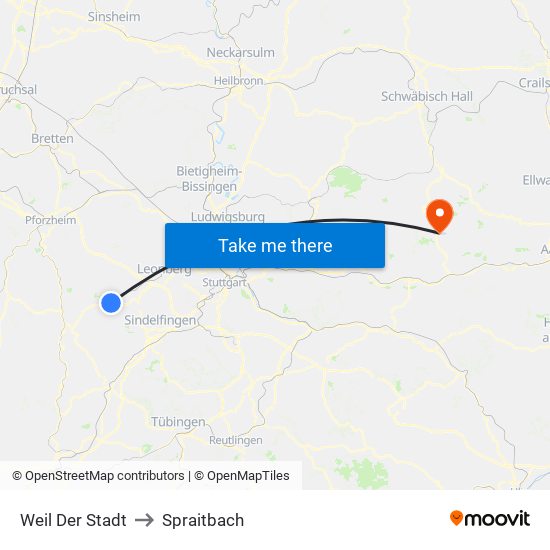 Weil Der Stadt to Spraitbach map