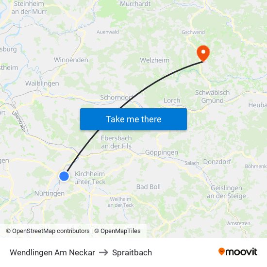 Wendlingen Am Neckar to Spraitbach map