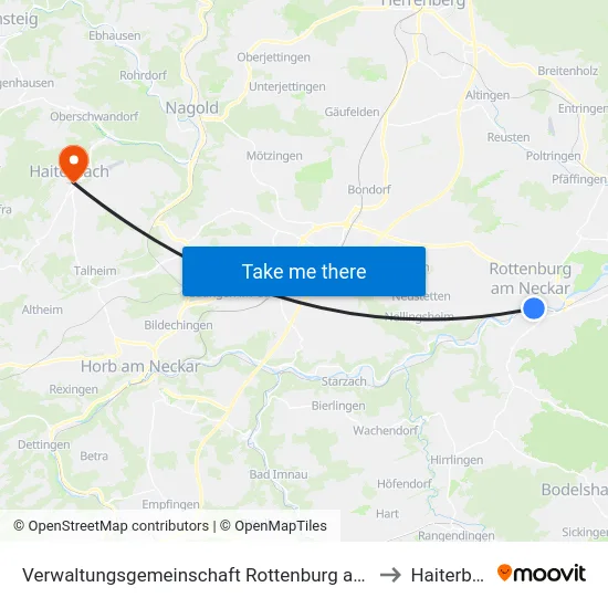 Verwaltungsgemeinschaft Rottenburg am Neckar to Haiterbach map