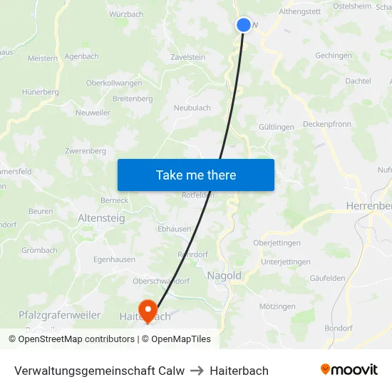 Verwaltungsgemeinschaft Calw to Haiterbach map