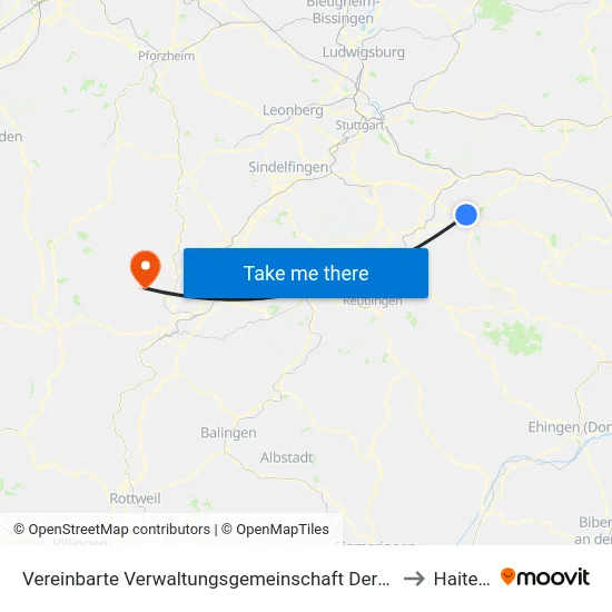 Vereinbarte Verwaltungsgemeinschaft Der Stadt Kirchheim Unter Teck to Haiterbach map
