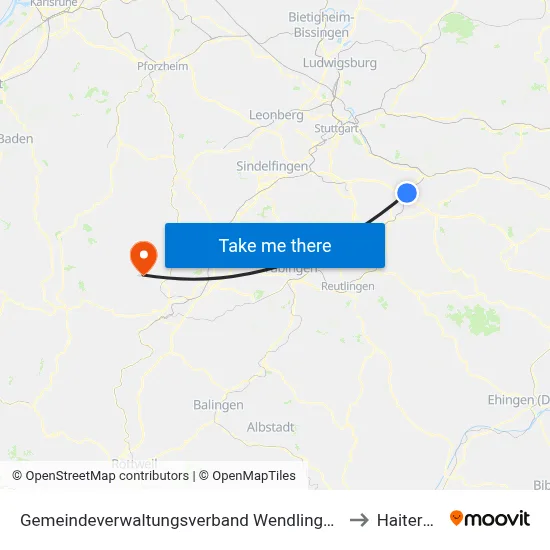 Gemeindeverwaltungsverband Wendlingen am Neckar to Haiterbach map