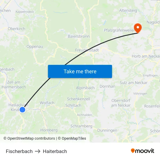 Fischerbach to Haiterbach map