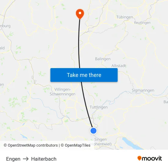 Engen to Haiterbach map