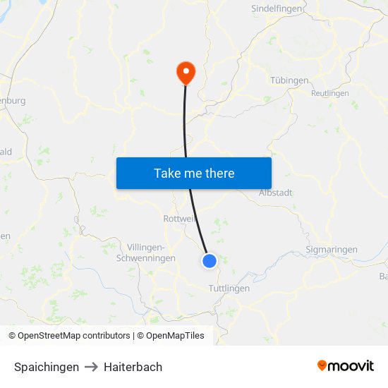 Spaichingen to Haiterbach map