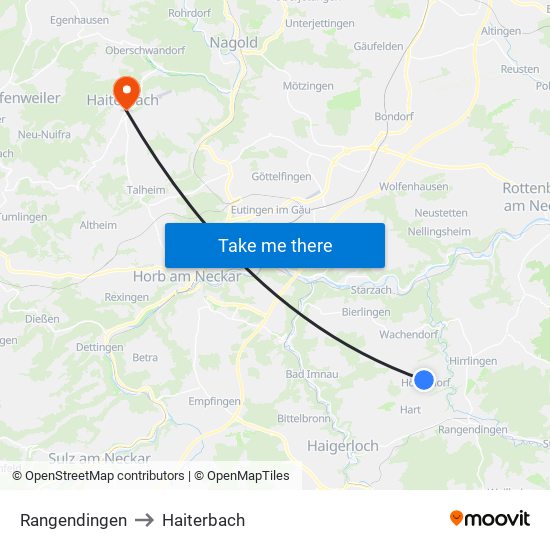 Rangendingen to Haiterbach map