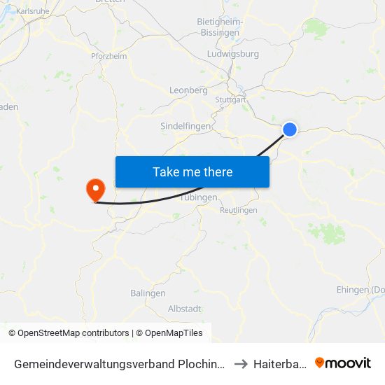 Gemeindeverwaltungsverband Plochingen to Haiterbach map