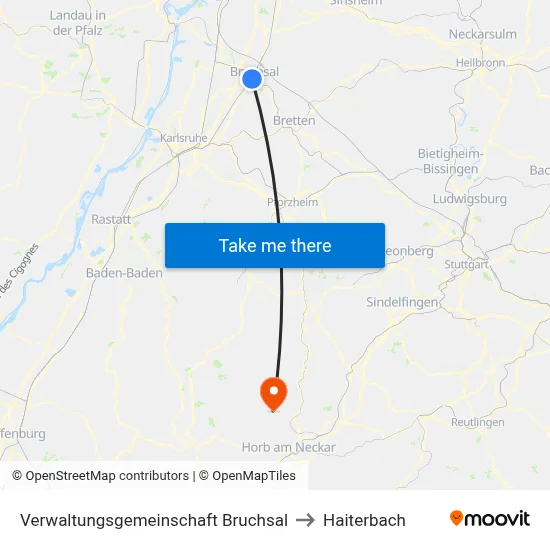 Verwaltungsgemeinschaft Bruchsal to Haiterbach map