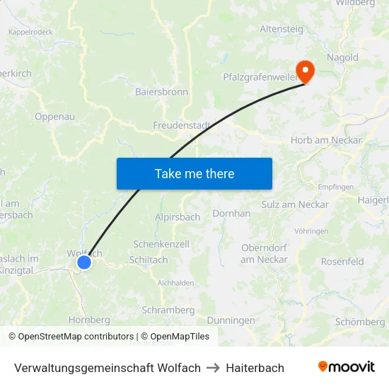 Verwaltungsgemeinschaft Wolfach to Haiterbach map