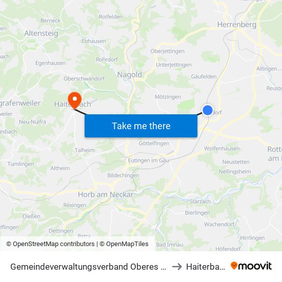 Gemeindeverwaltungsverband Oberes Gäu to Haiterbach map