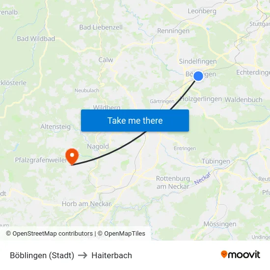 Böblingen (Stadt) to Haiterbach map