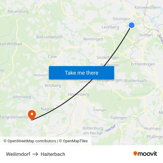 Weilimdorf to Haiterbach map