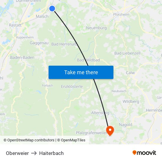 Oberweier to Haiterbach map