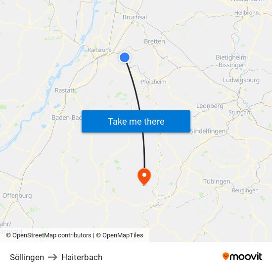 Söllingen to Haiterbach map