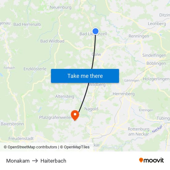 Monakam to Haiterbach map