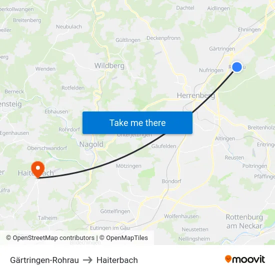 Gärtringen-Rohrau to Haiterbach map